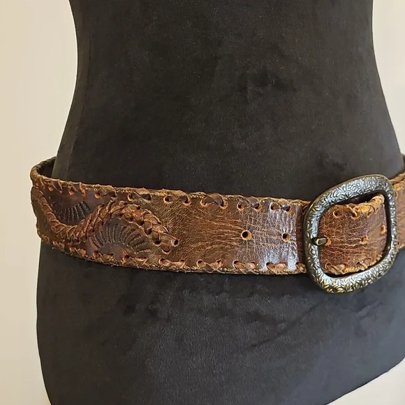 Hand Tooled Leather Belt Y2K Hippie Vintage - Picture 1 of 8